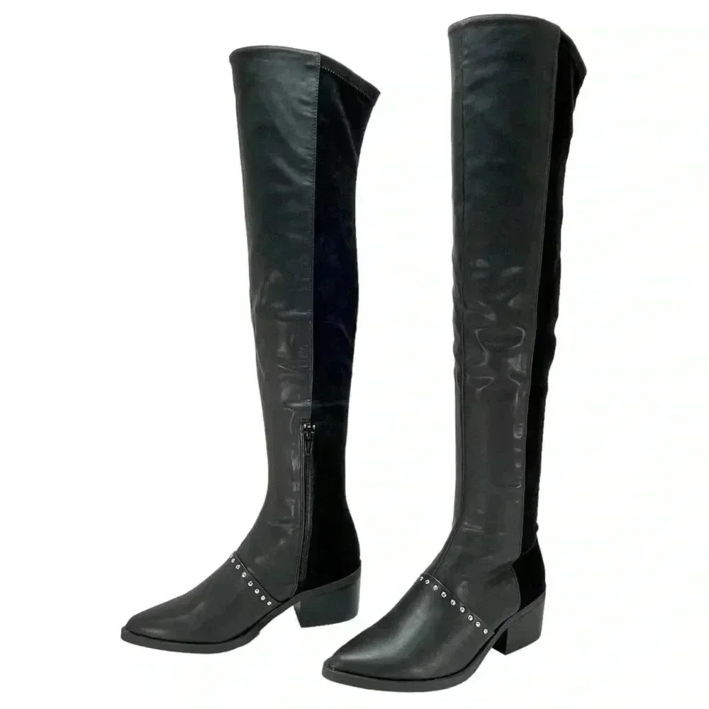 Report Zaria Black Faux Leather & Suede OTK Womens Boots Size 5M